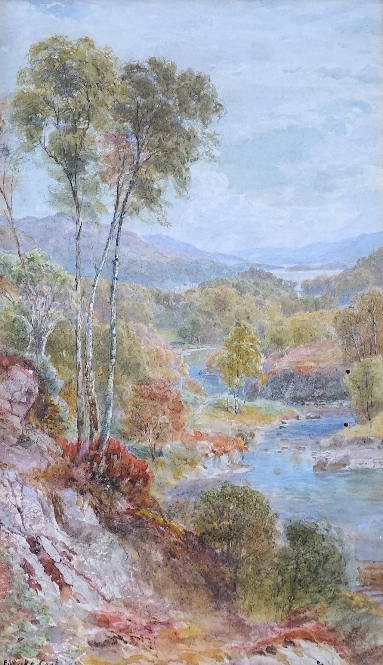 Ebenezer Wake Cooke (1844-1926), pair of watercolours, River landscapes, signed and dated '98, 22 x 13cm